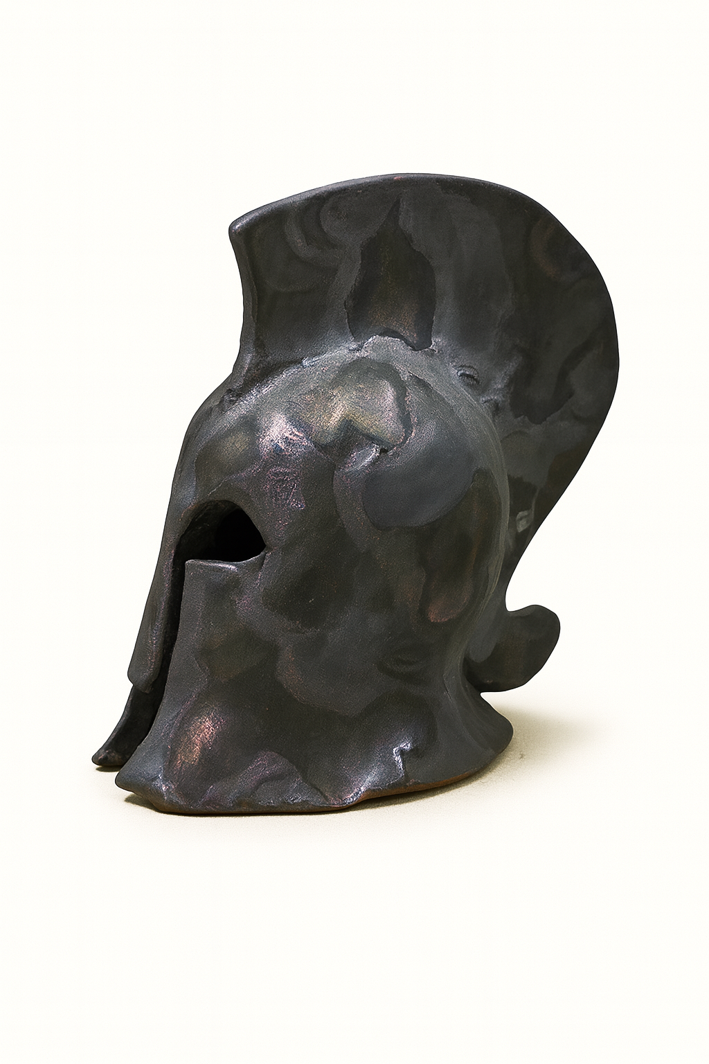 Scultura Ceramica - Elmo Greco con Cimiero Nero Metallico