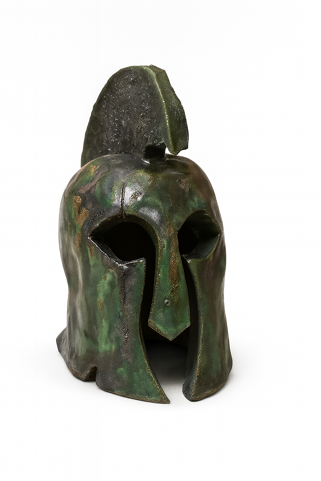 Scultura Ceramica - Elmo Greco con Cimiero Verde Metallico