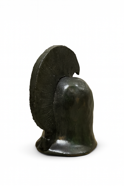 Scultura Ceramica - Elmo Greco con Cimiero Verde Metallico