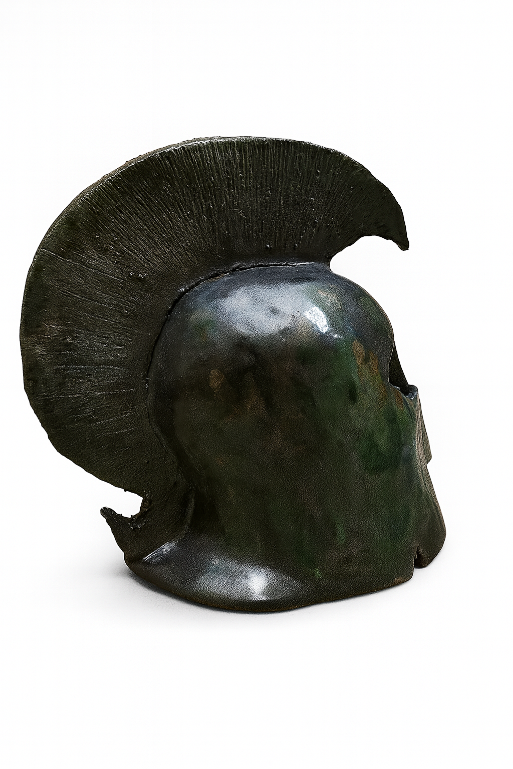 Scultura Ceramica - Elmo Greco con Cimiero Verde Metallico