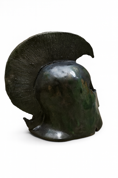 Scultura Ceramica - Elmo Greco con Cimiero Verde Metallico