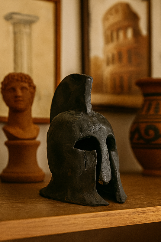Scultura Ceramica - Elmo Greco con Cimiero Nero Metallico