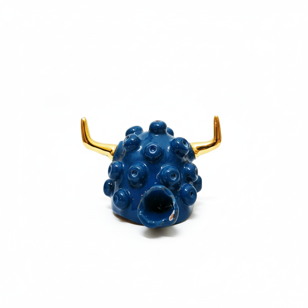 Scultura ceramica blu oro - frontale
