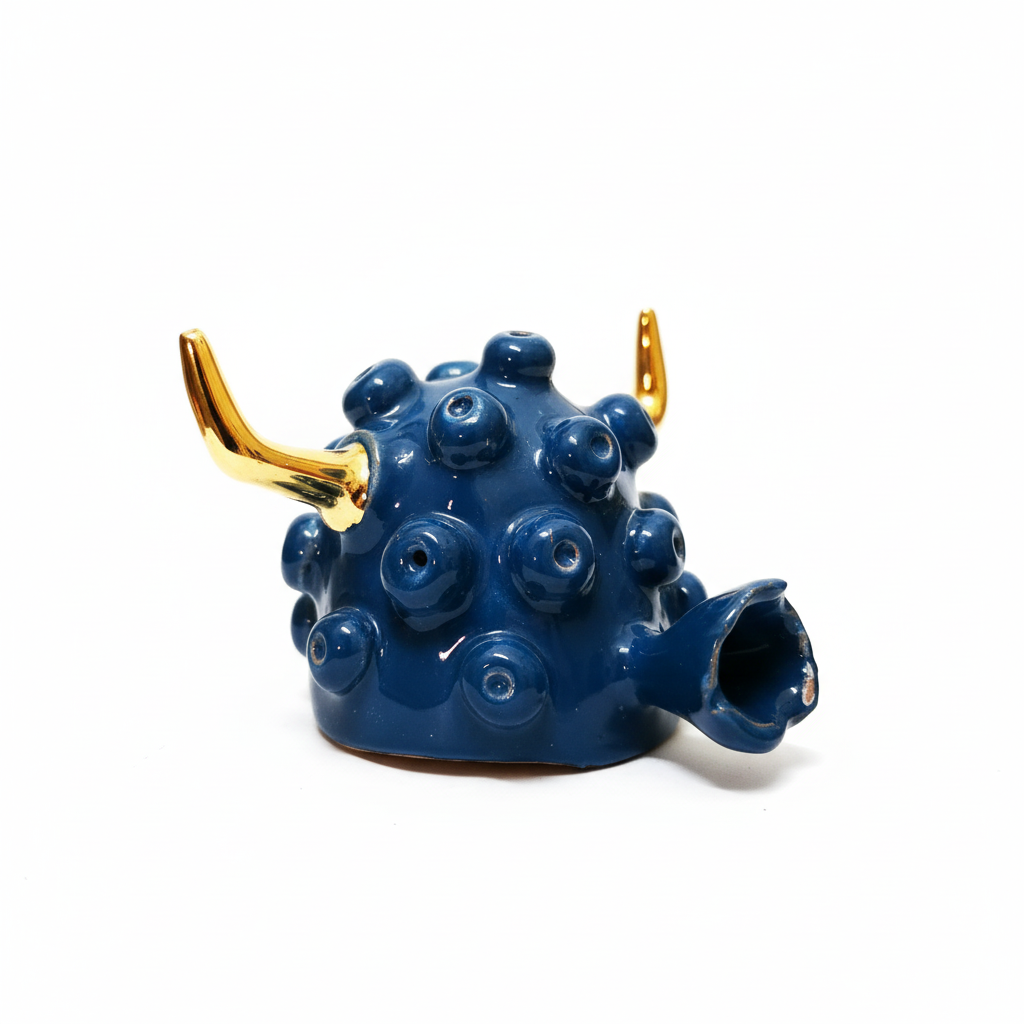 Scultura ceramica blu oro - tre quarti