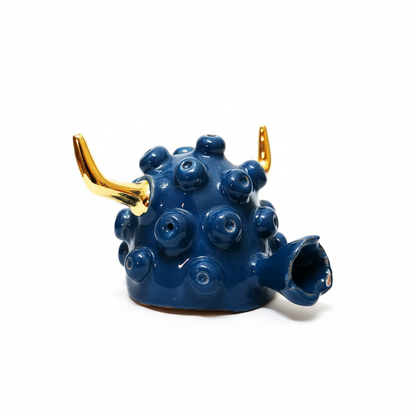 Scultura ceramica blu oro - tre quarti