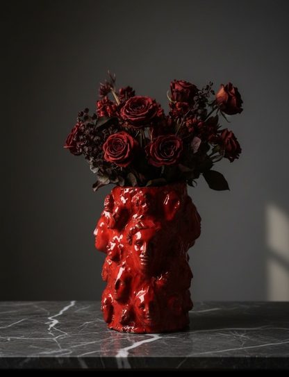 Vaso con rose rosse