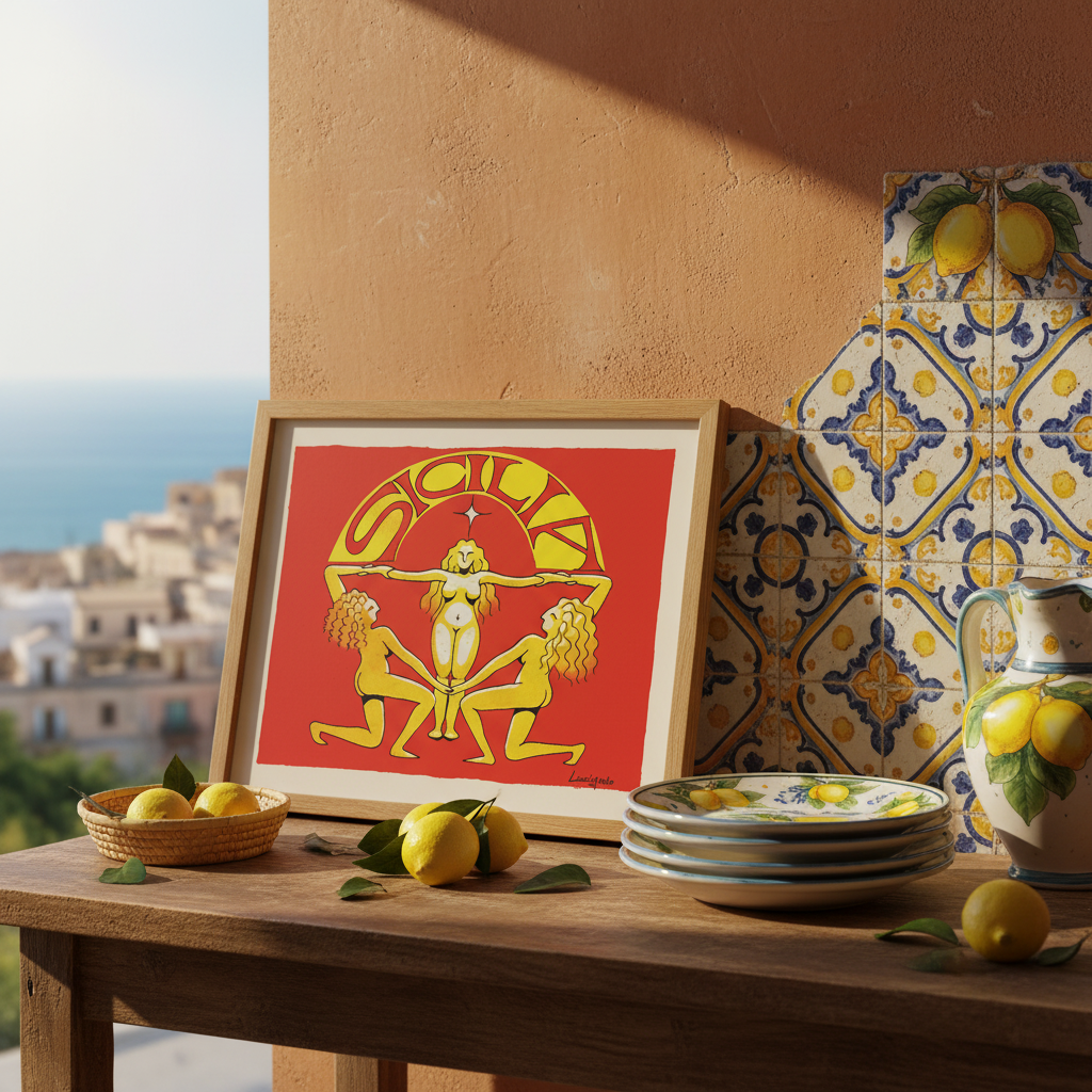 Vista angolata con ceramiche siciliane